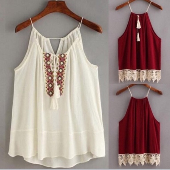 Boutique Tops - White top with embellishments & front tie.